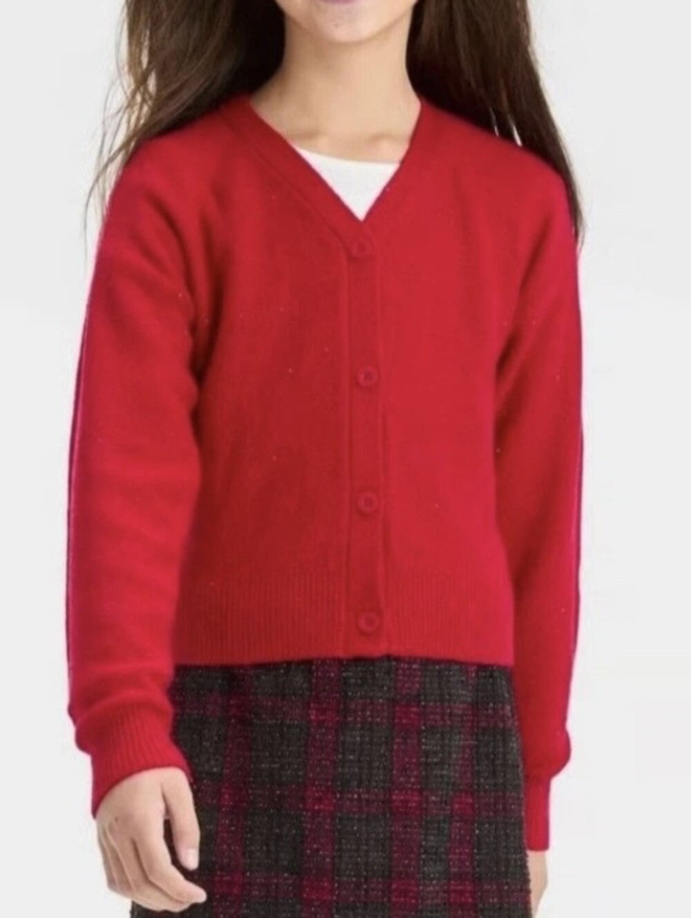 Art Class Red V-Neck Button-Front Girls Cardigan Metallic Sparkle Size 10-12 Yrs